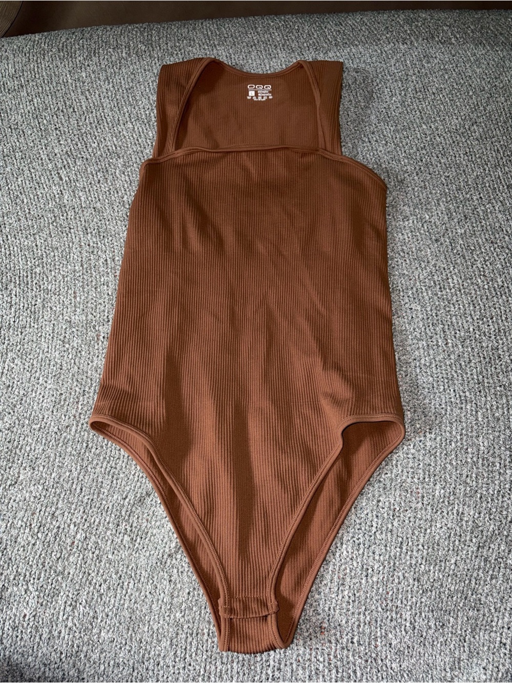 OQQ Brown Square Neck Ribbed Bodysuit with Tummy Control